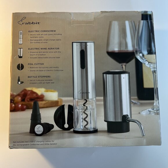 Rabbit 5 Piece Electric Wine Aerator And Corkscrew Set, 2 UBS-C Charging Cables - Picture 6 of 6
